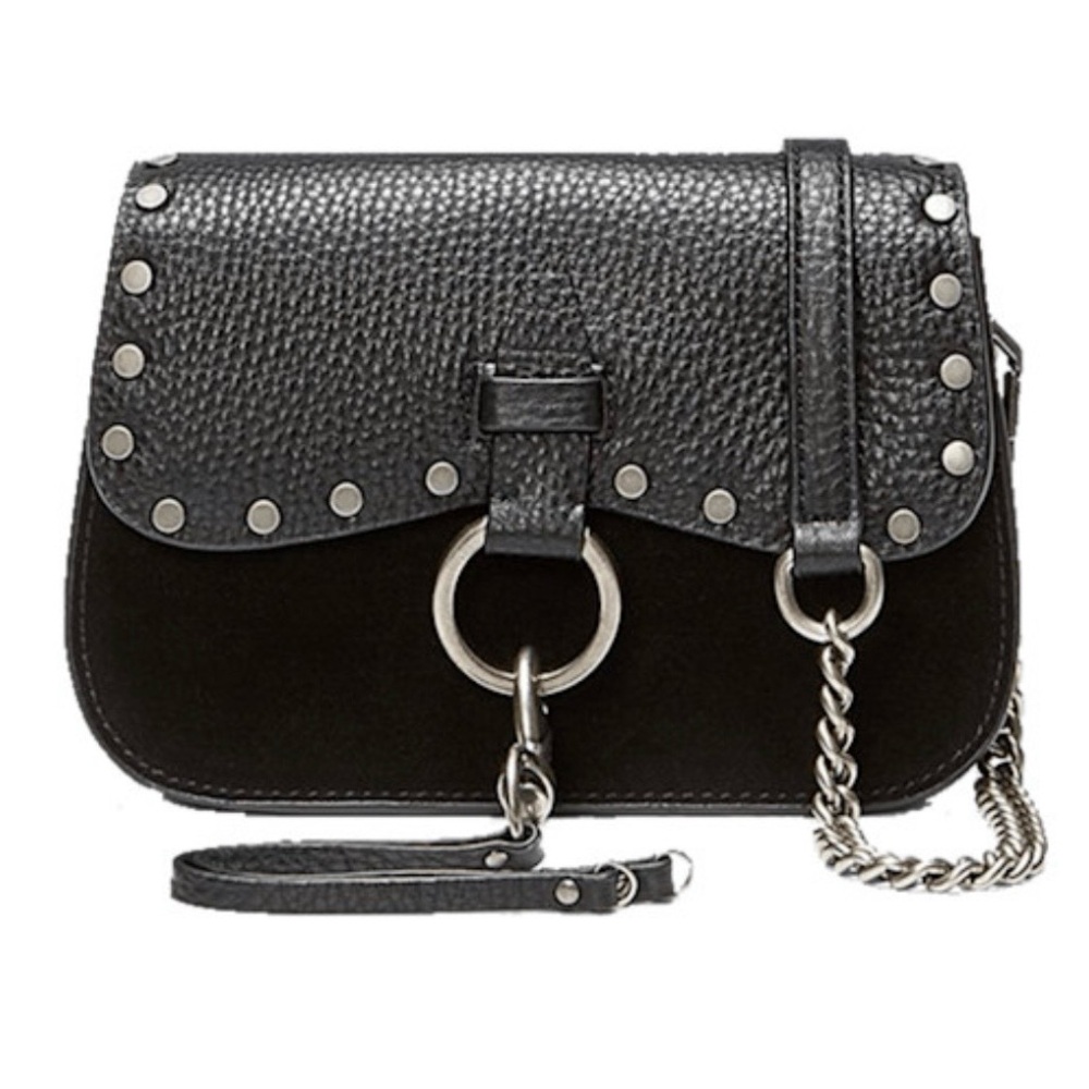 Black Studded Leather Rebecca Minkoff Crossbody Bag with Chain Strap!